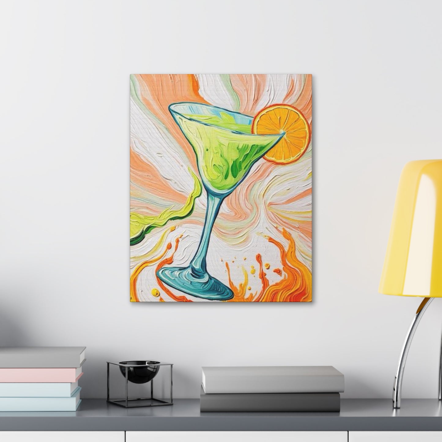 Canvas Wall Art - Orange and Green Refreshing Citrus Cocktail-Splashes of Color - Artistic Painterly Style - Impasto Design Print - 'Lime Light'
