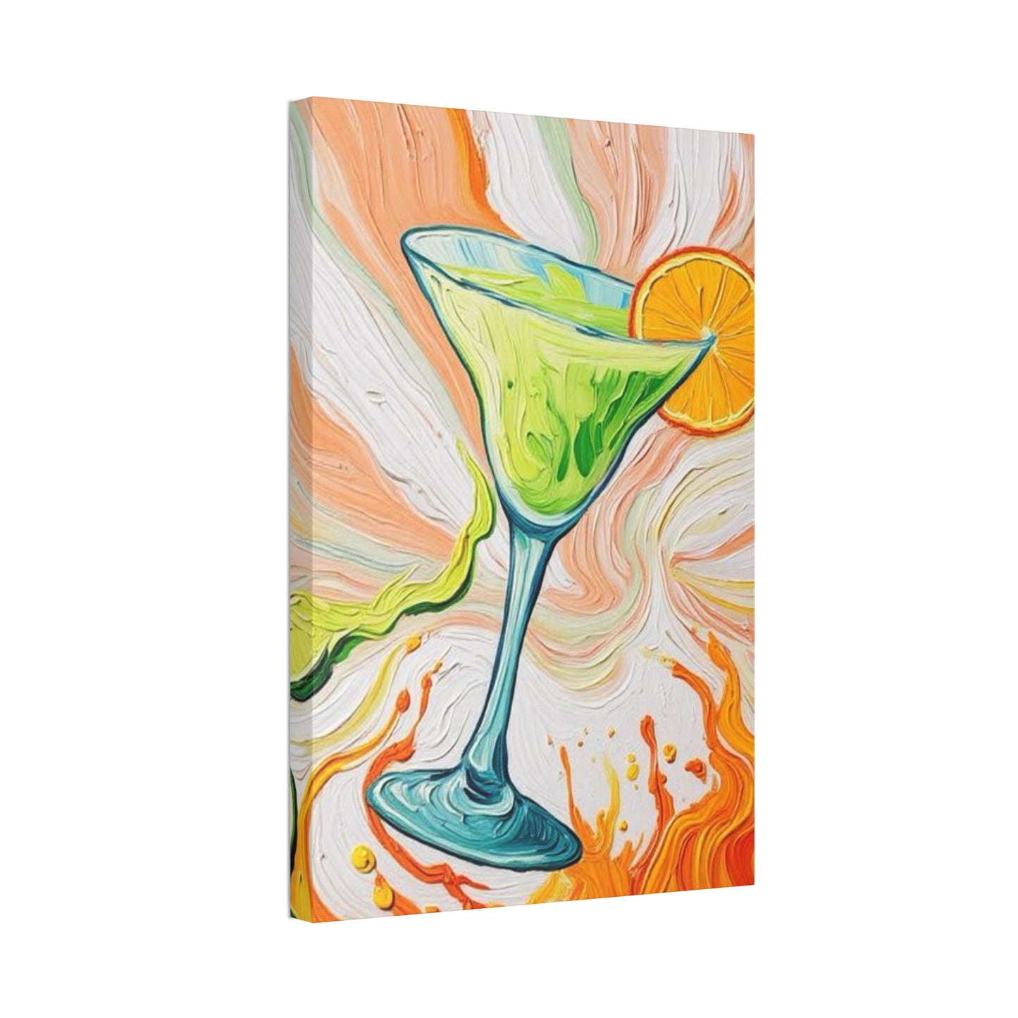 Canvas Wall Art - Orange and Green Refreshing Citrus Cocktail-Splashes of Color - Artistic Painterly Style - Impasto Design Print - 'Lime Light'