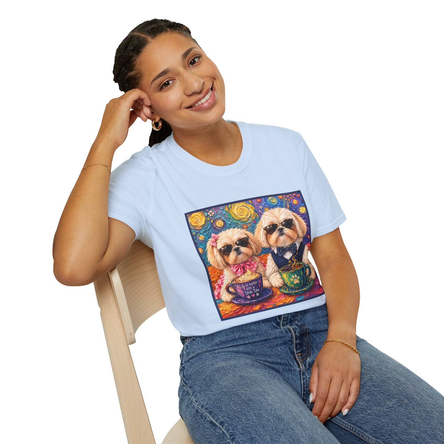 Shih Tzu Coffee Date T-Shirt - Cute Couple - Dogs with Teacups - Paws for Coffee