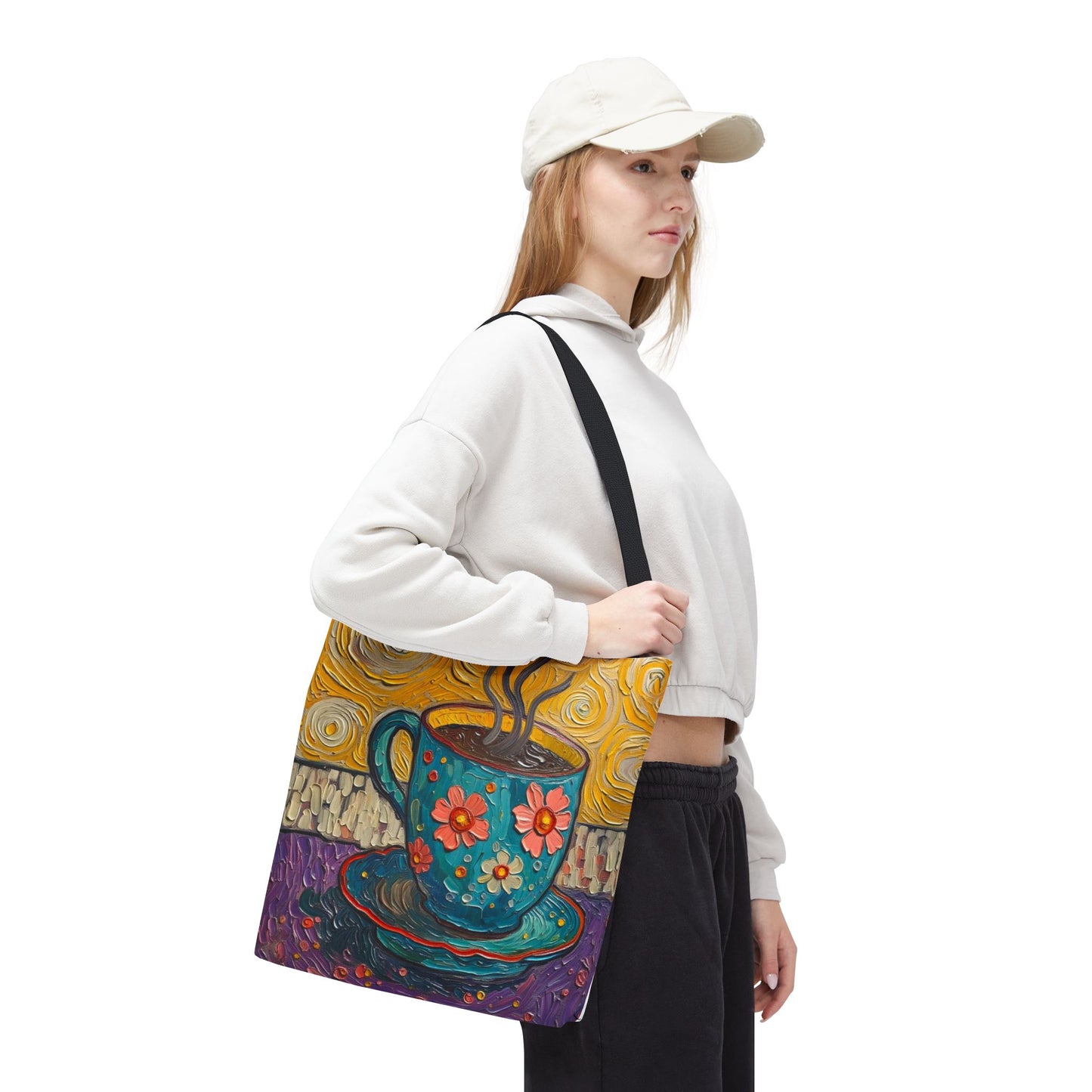 Tote Bag - Flower Coffee Cup - Painterly Style Design - 'Rich Roast'