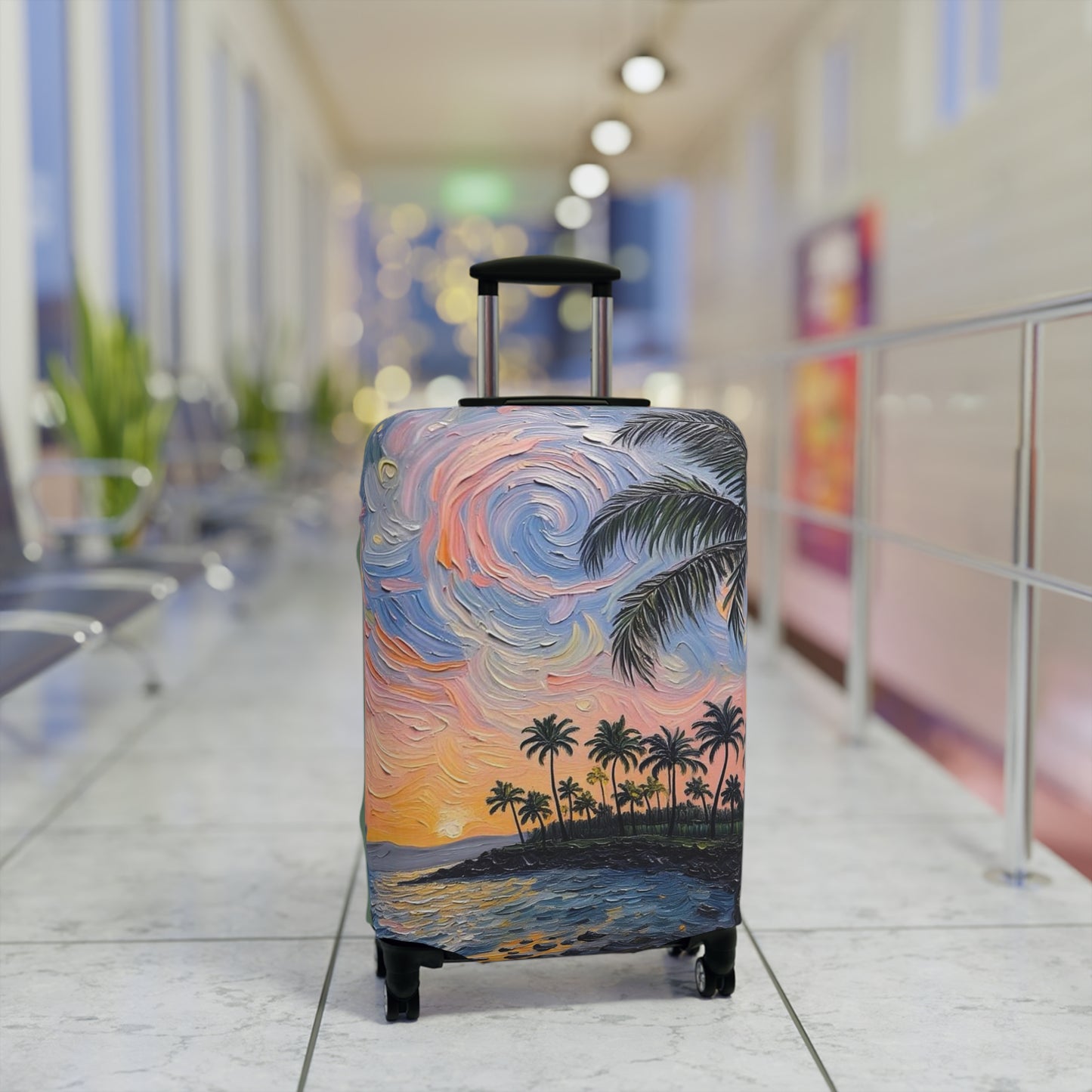 Luggage Cover Protector -Tropical Painterly Style Design - 'Into the Sunset'  -