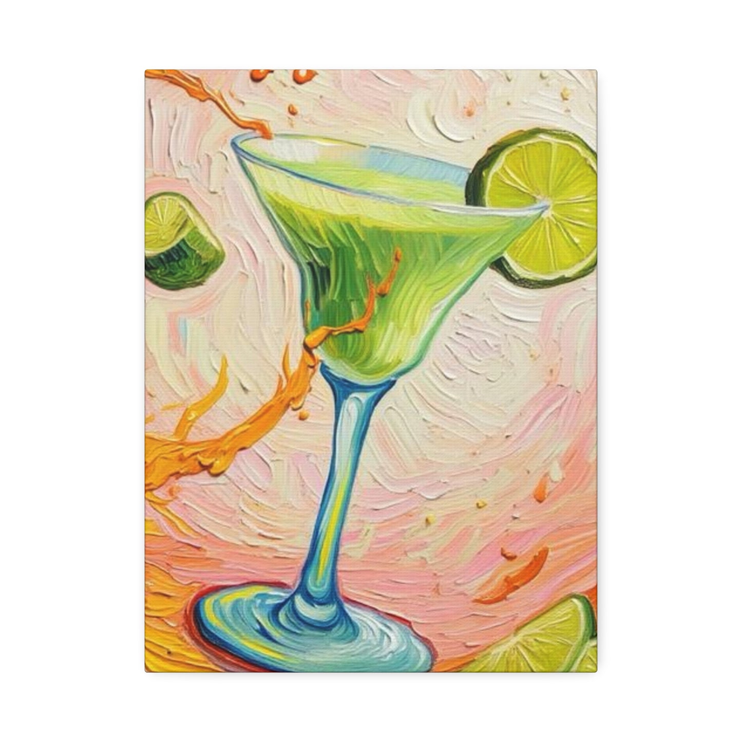 Canvas Wall Art - Green Refreshing Citrus Drink -Splashes of Orange - Artistic Painterly Style - Impasto Design Print - 'Citrus Splash'