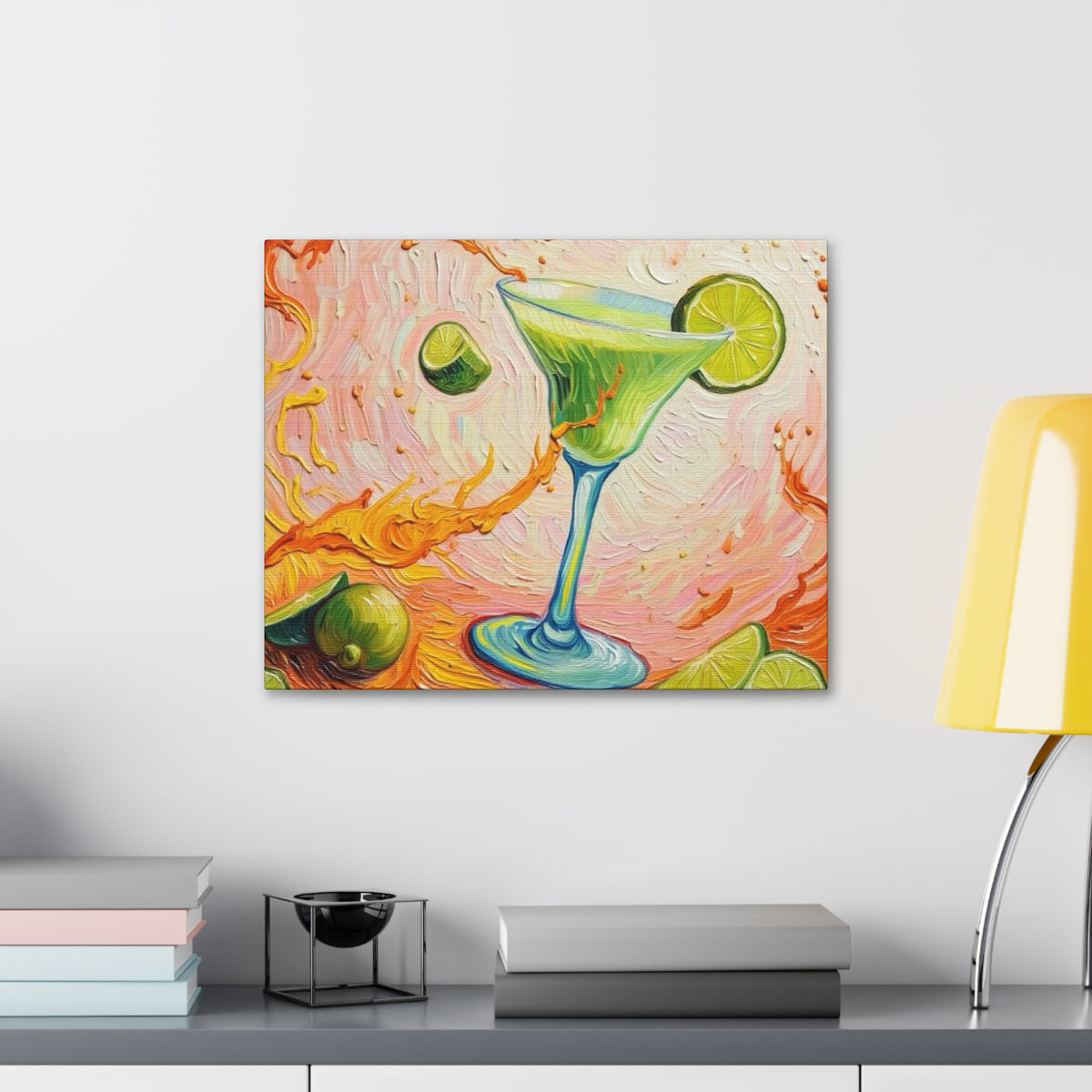 Canvas Wall Art - Green Refreshing Citrus Drink -Splashes of Orange - Artistic Painterly Style - Impasto Design Print - 'Citrus Splash'