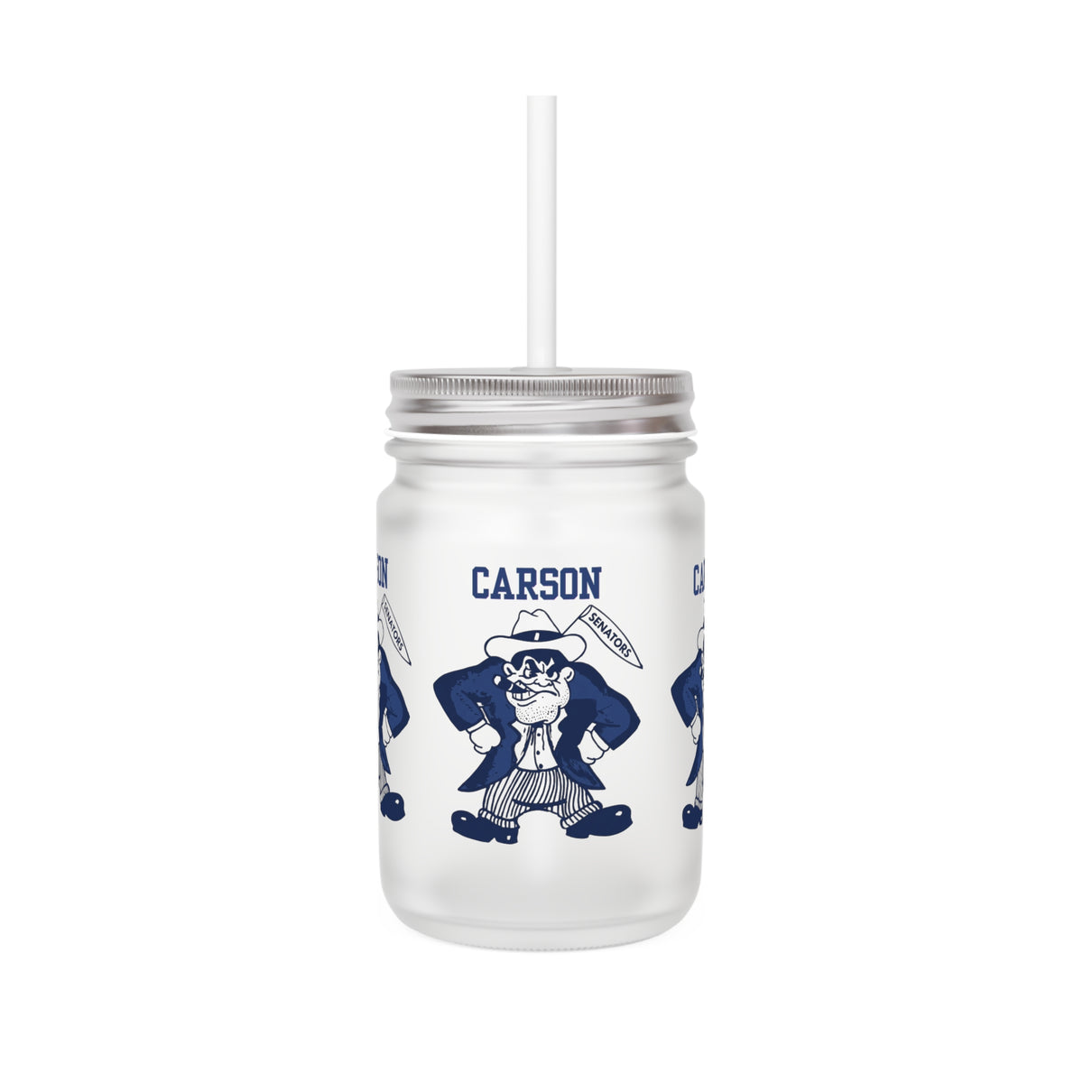 Vintage Carson Senators Mascot Mason Jar Tumbler with Straw - Drink Jar - 12 oz