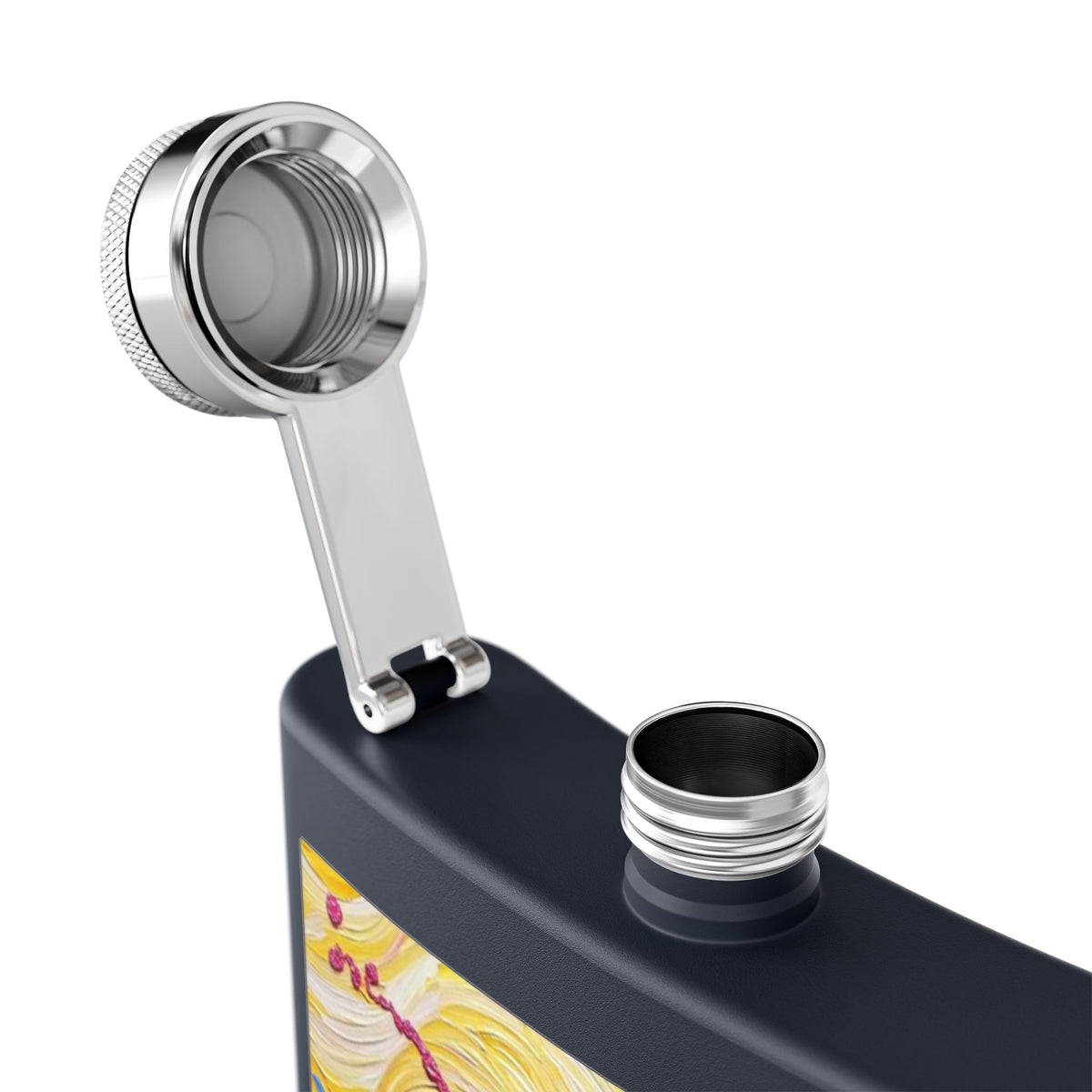Flask - Stainless Steel 6oz  - Colorful Hot Pink Martini Splash Whimsical Artwork - 'Sway & Sip'