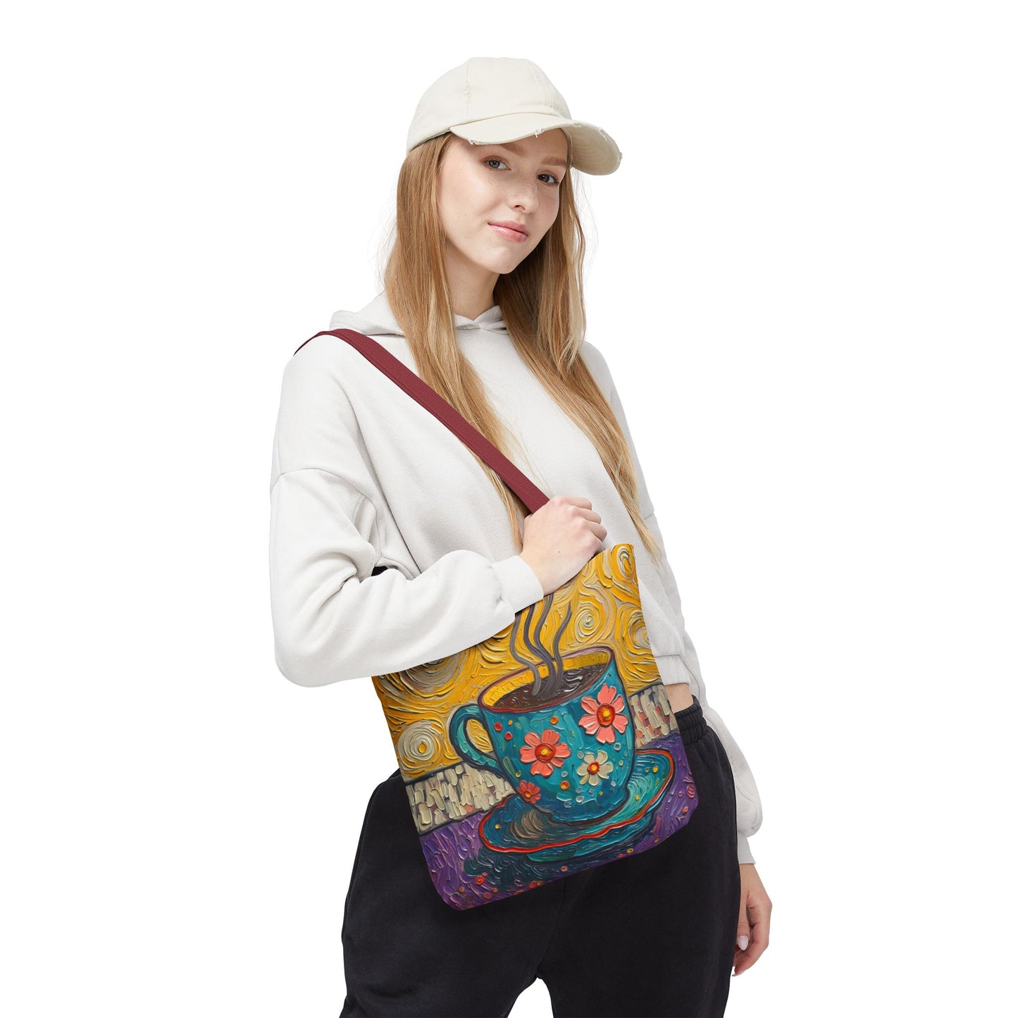 Tote Bag - Flower Coffee Cup - Painterly Style Design - 'Rich Roast'