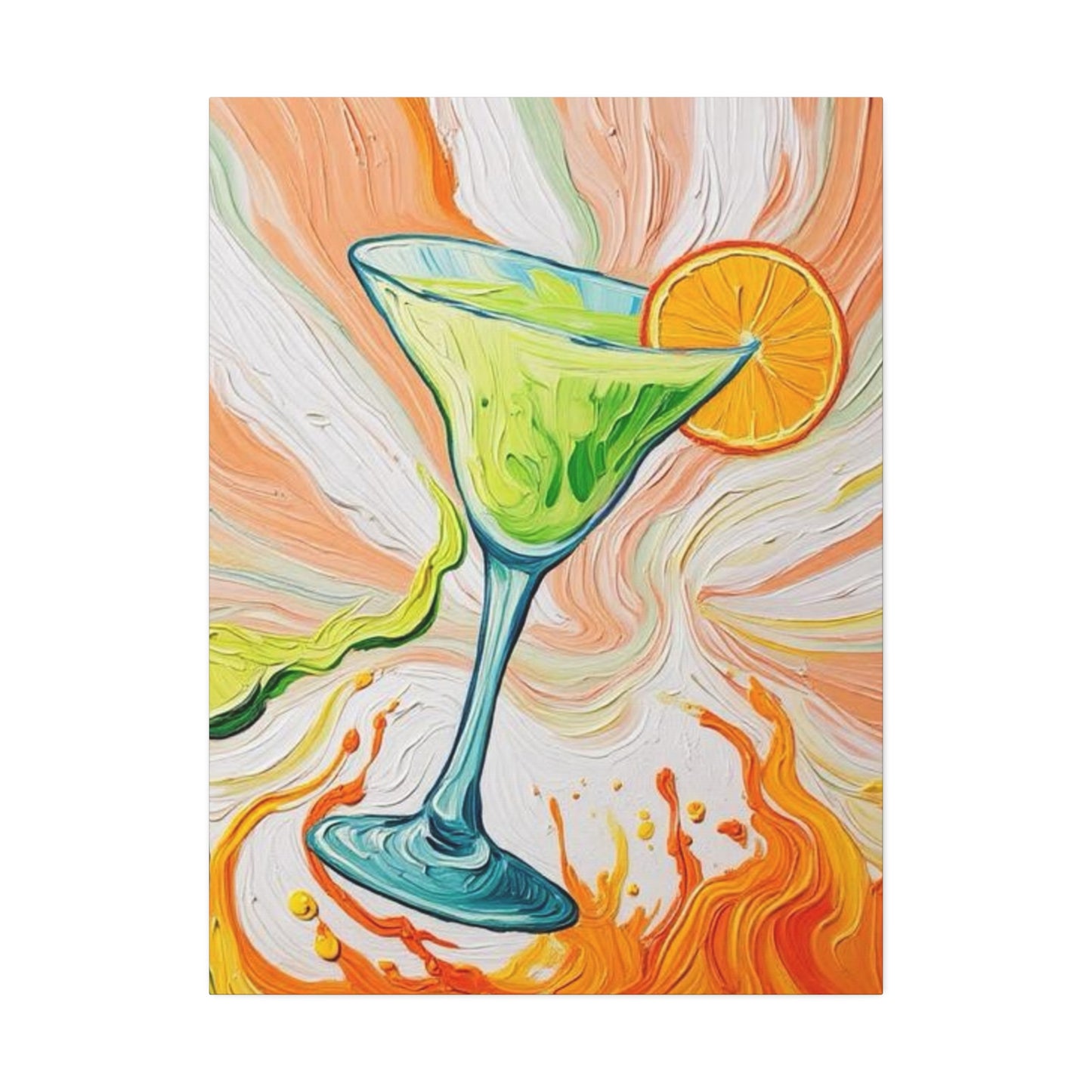 Canvas Wall Art - Orange and Green Refreshing Citrus Cocktail-Splashes of Color - Artistic Painterly Style - Impasto Design Print - 'Lime Light'