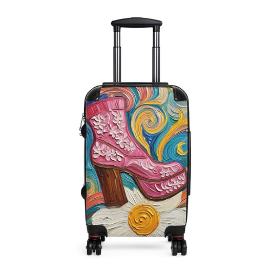Luggage - Suitcases - Carry-on - Pink Platform Boot - Artistic Rolling Suitcase Painterly Style Artistic Rolling Suitcase - 'Dancin' on a Daisy