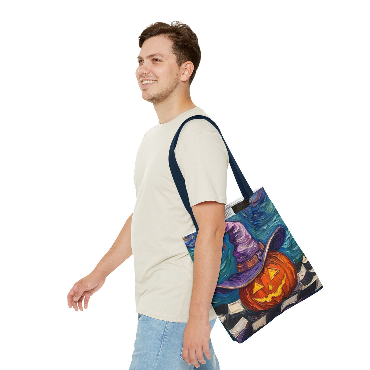 Halloween Tote Bag | Pumpkin After Midnight – Colorful Jack-O'-Lantern artistic design
