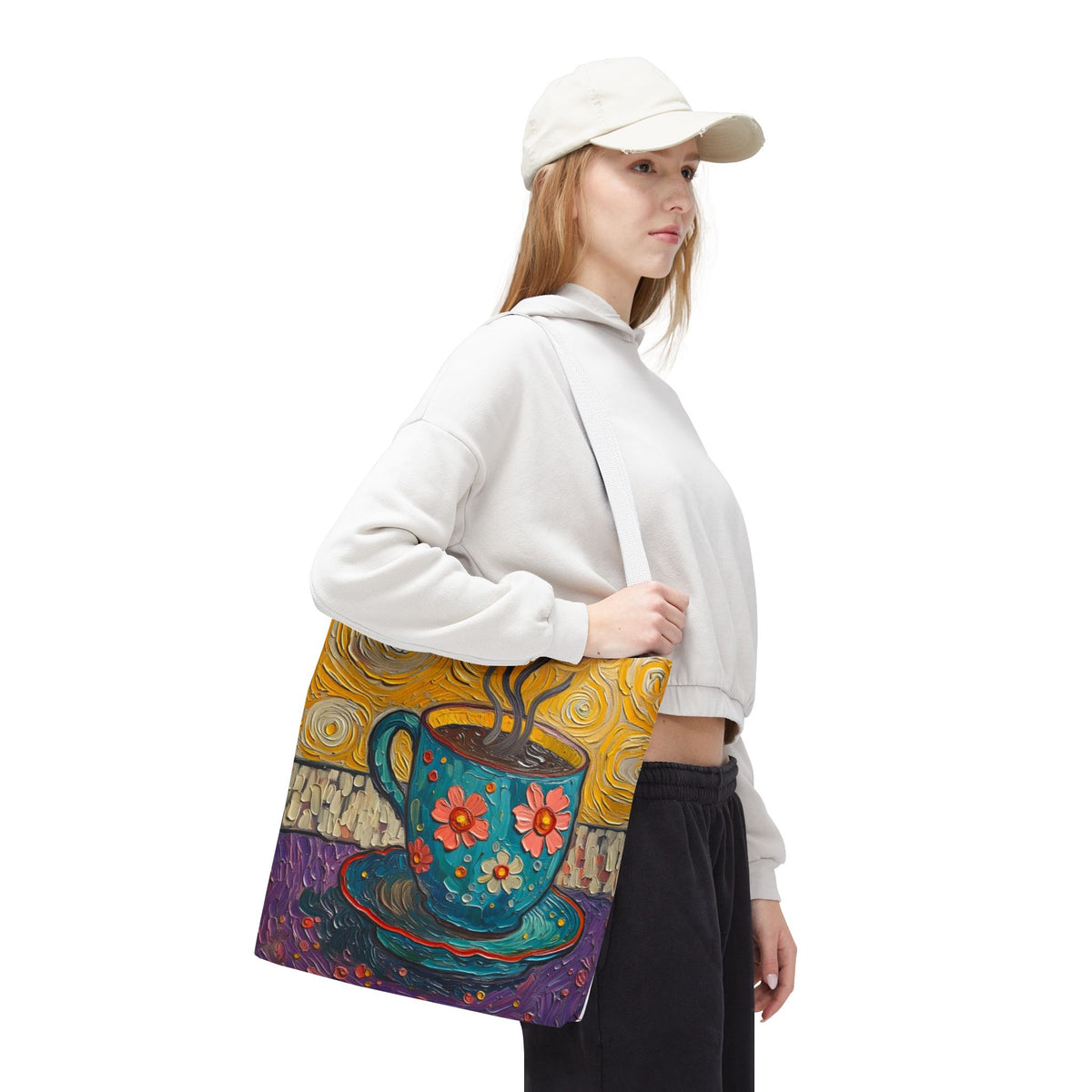 Tote Bag - Flower Coffee Cup - Painterly Style Design - 'Rich Roast'