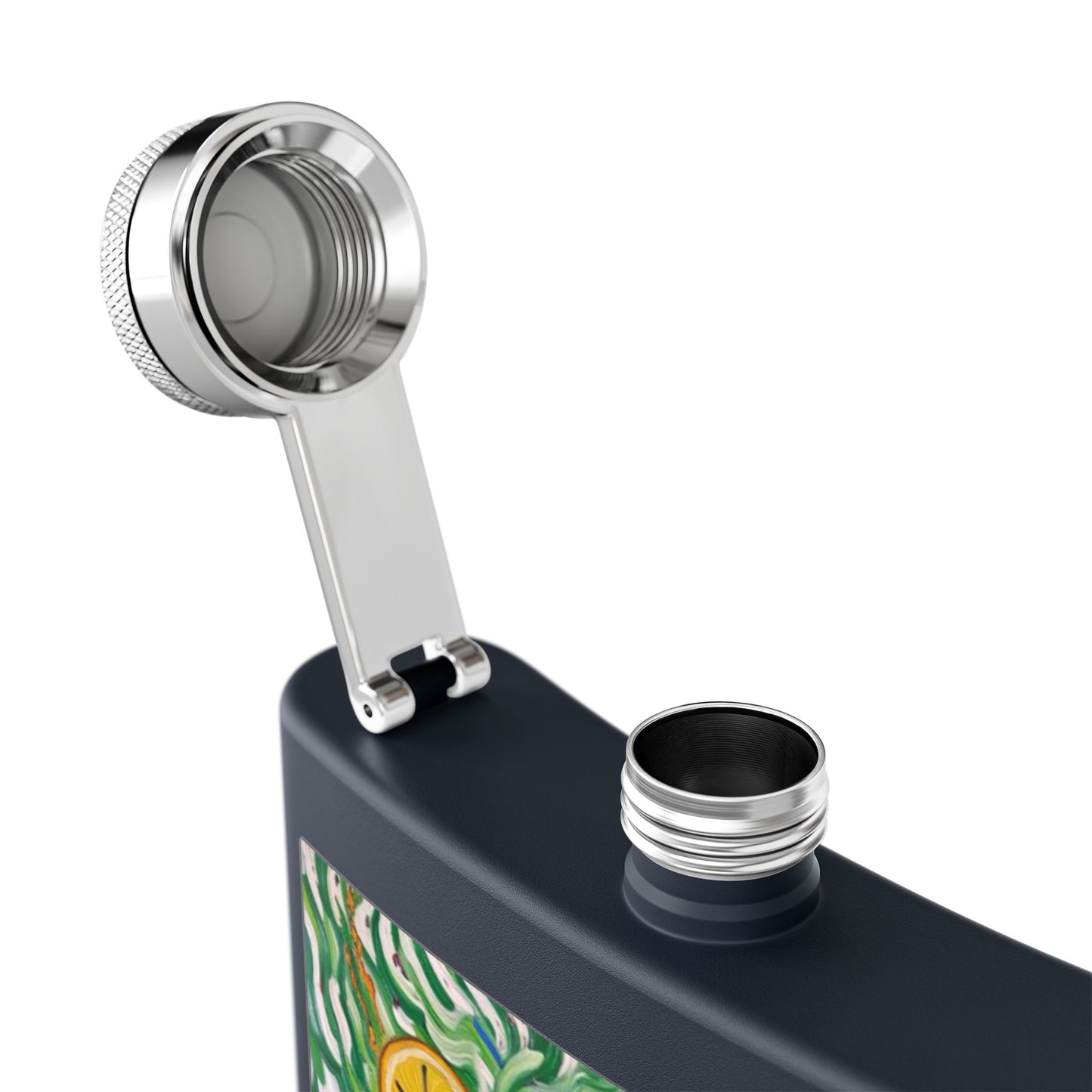 Flask - Stainless Steel 6oz - Colorful Cocktail Splash - Whimsical Artwork - 'Cheers to the Good Life'