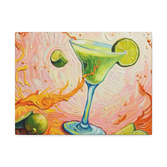 Canvas Wall Art - Green Refreshing Citrus Drink -Splashes of Orange - Artistic Painterly Style - Impasto Design Print - 'Citrus Splash'