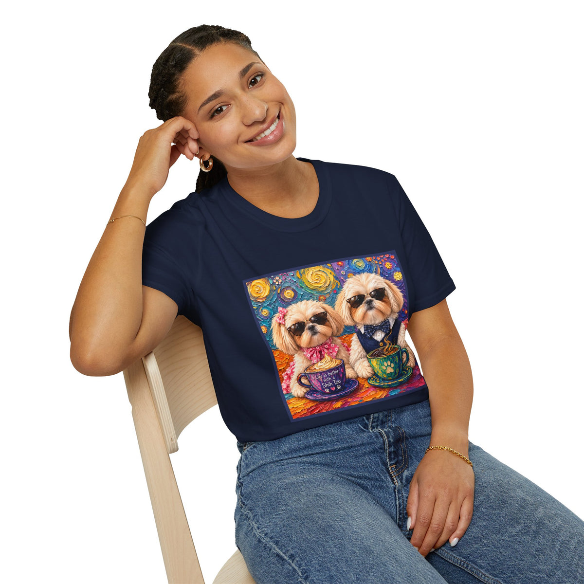 Shih Tzu Coffee Date T-Shirt - Cute Couple - Dogs with Teacups - Paws for Coffee