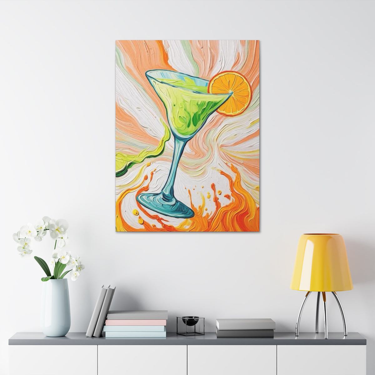 Canvas Wall Art - Orange and Green Refreshing Citrus Cocktail-Splashes of Color - Artistic Painterly Style - Impasto Design Print - 'Lime Light'
