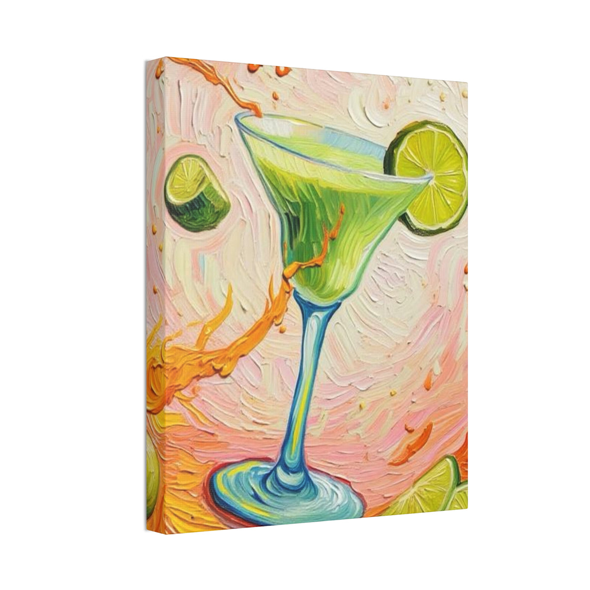 Canvas Wall Art - Green Refreshing Citrus Drink -Splashes of Orange - Artistic Painterly Style - Impasto Design Print - 'Citrus Splash'