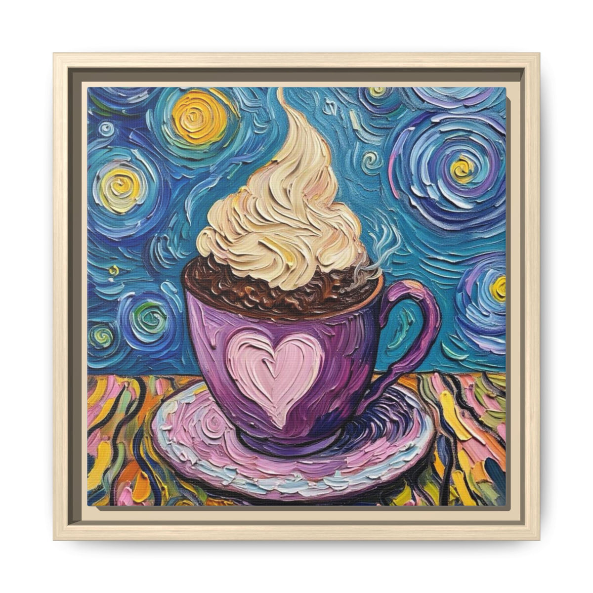 Canvas Wall Art - Colorful Coffee Cup - Artistic Painterly Style - Impasto Design Print - 'Dreamer's Roast'