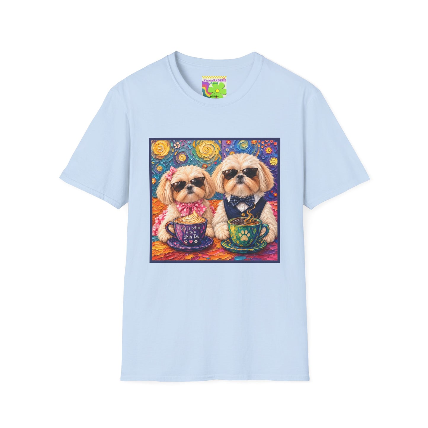 Shih Tzu Coffee Date T-Shirt - Cute Couple - Dogs with Teacups - Paws for Coffee