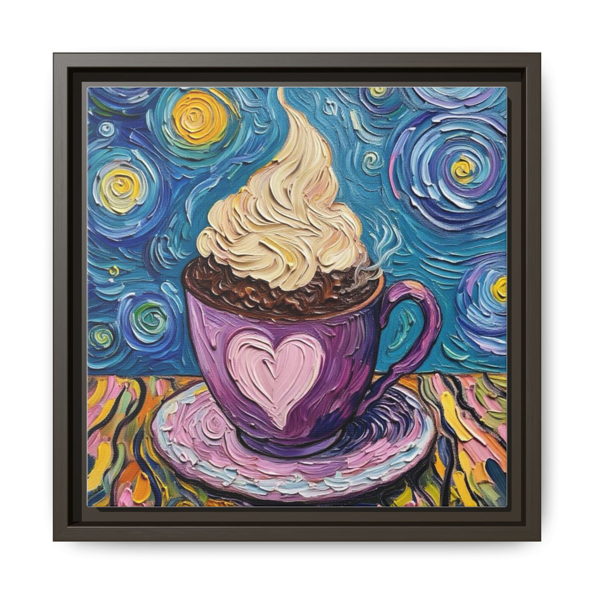 Canvas Wall Art - Colorful Coffee Cup - Artistic Painterly Style - Impasto Design Print - 'Dreamer's Roast'