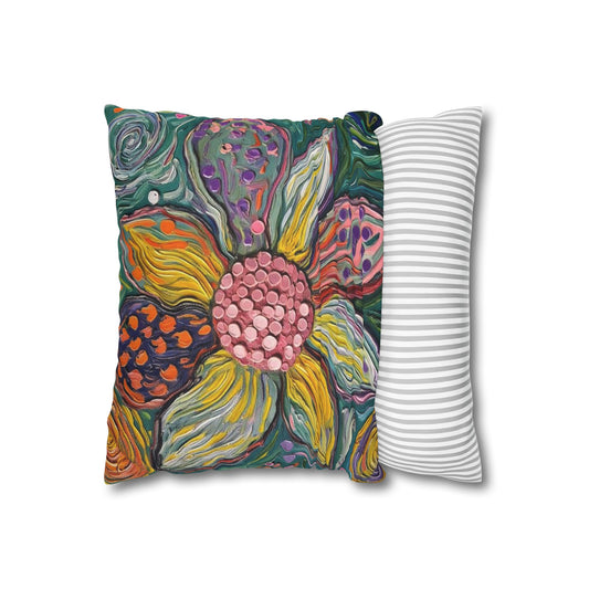 Floral Burst Decorative Pillow - Colorful Hand-Painted Sunflower Cushion Cover