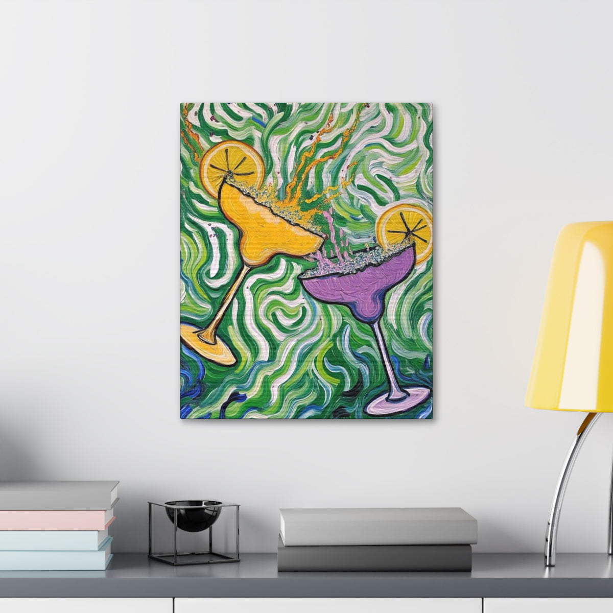 Canvas Wall Art - Clinking Margarita Glasses - Painterly Style - Impasto Design Print - 'Margarita Madness'