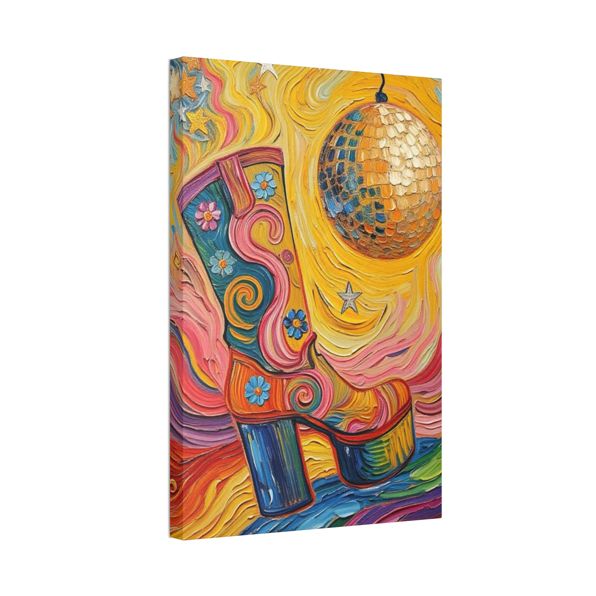 Canvas Wall Art - Colorful Retro Disco High Heel Platform Boot - Painterly Style Design - ' Boogie Nights'