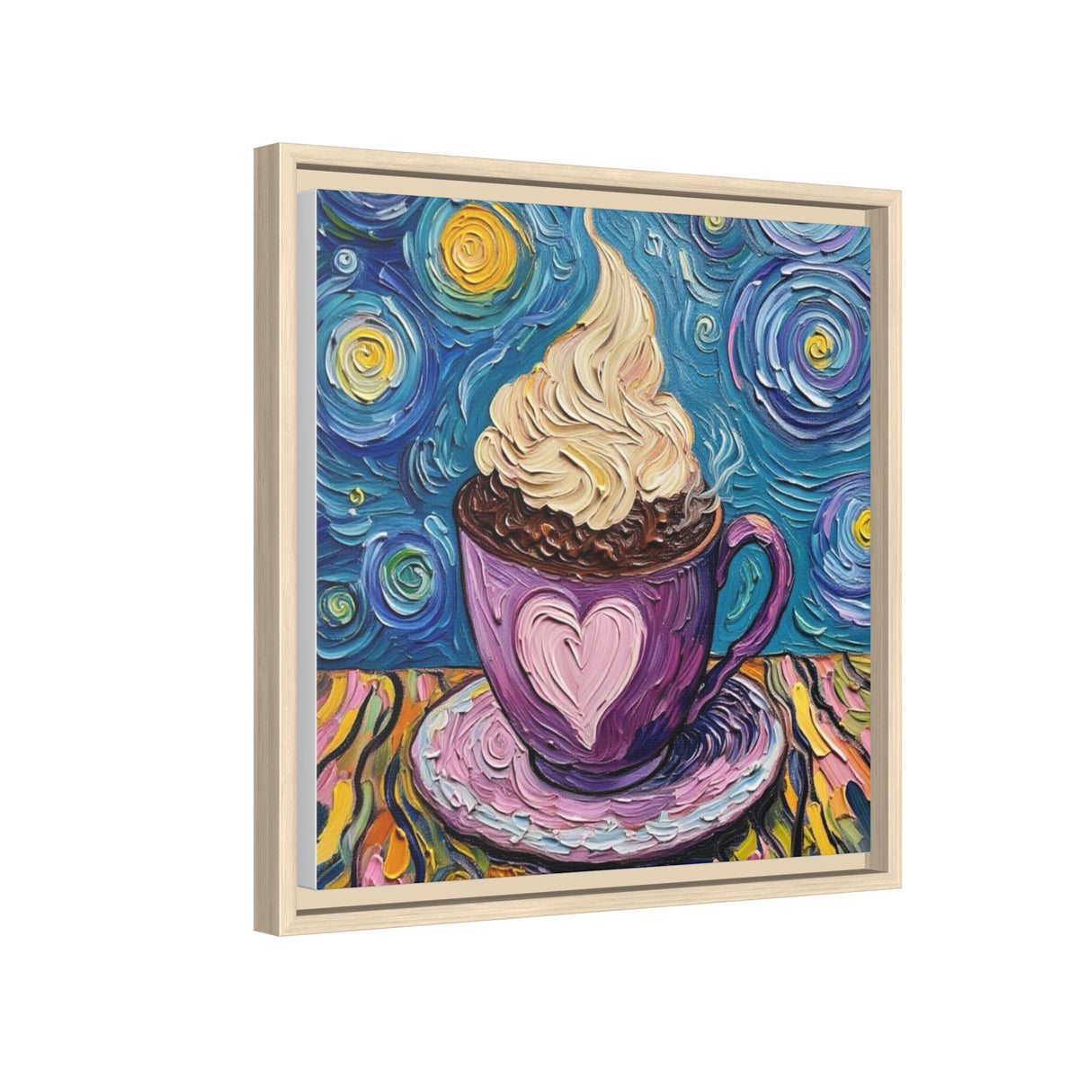 Canvas Wall Art - Colorful Coffee Cup - Artistic Painterly Style - Impasto Design Print - 'Dreamer's Roast'
