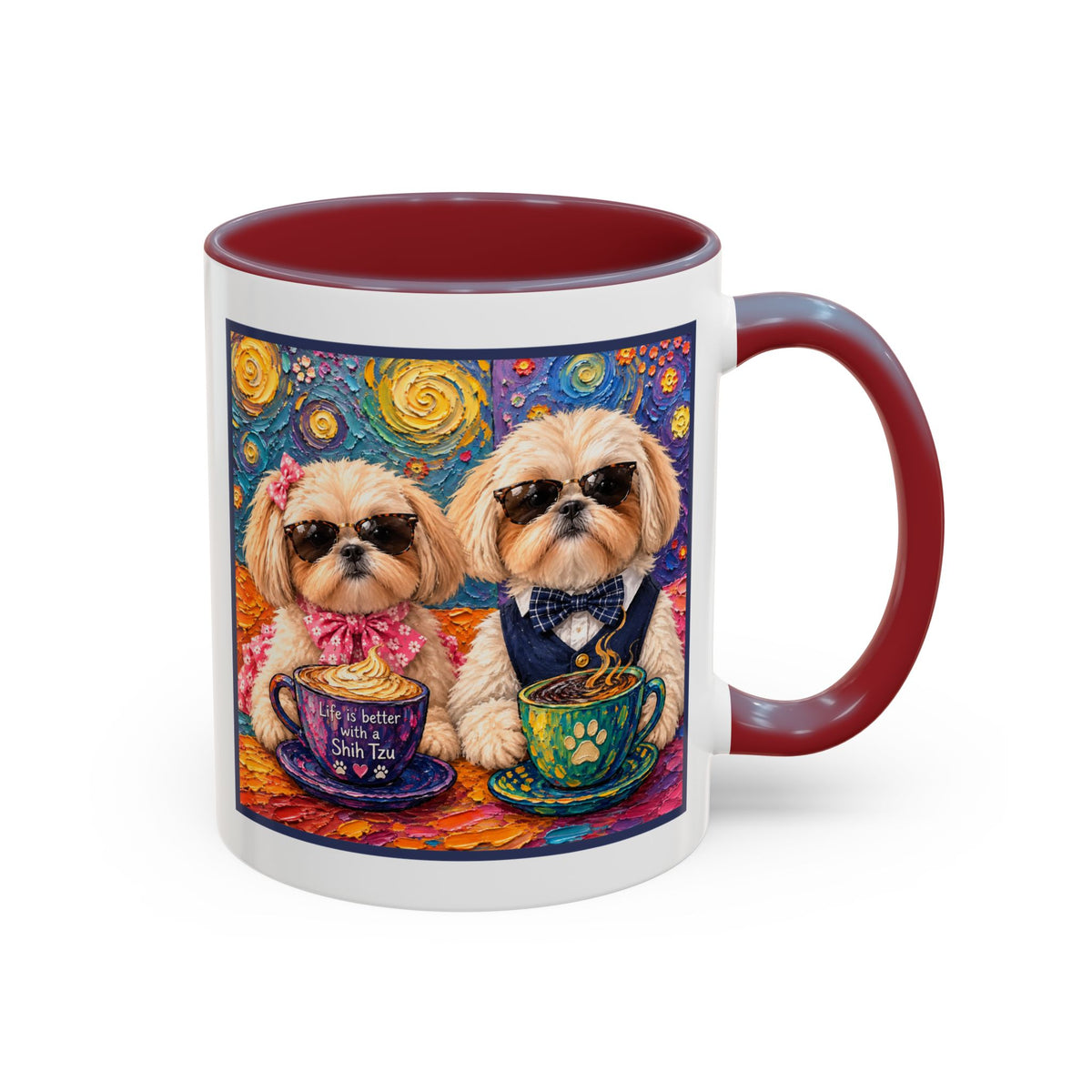 Shih Tzu Coffee Cup - Cute Dog Art - Couple with Teacups-Coffee cups - Paws for Coffee