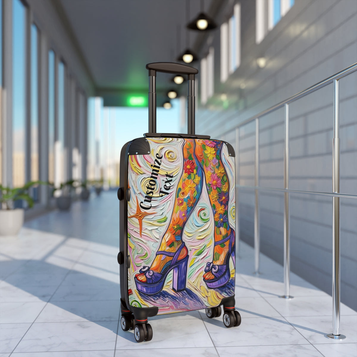 Luggage - Suitcases - Carry-on - Purple Platform Shoes Flowered Legs - Painterly Style Artistic Rolling Suitcase - 'Saturday Sparkle'