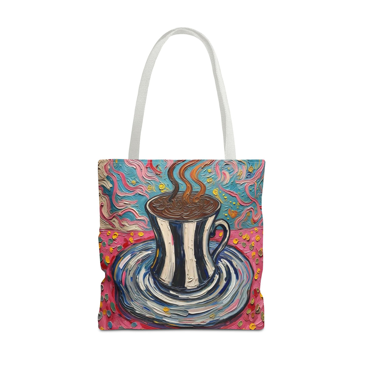 Tote Bag - Colorful Striped Coffee Cup - Painterly Style Design  - 'Mocha Dreams'