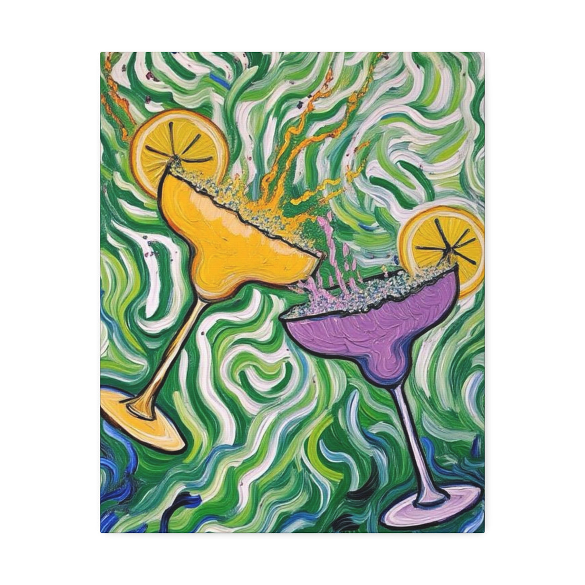 Canvas Wall Art - Clinking Margarita Glasses - Painterly Style - Impasto Design Print - 'Margarita Madness'