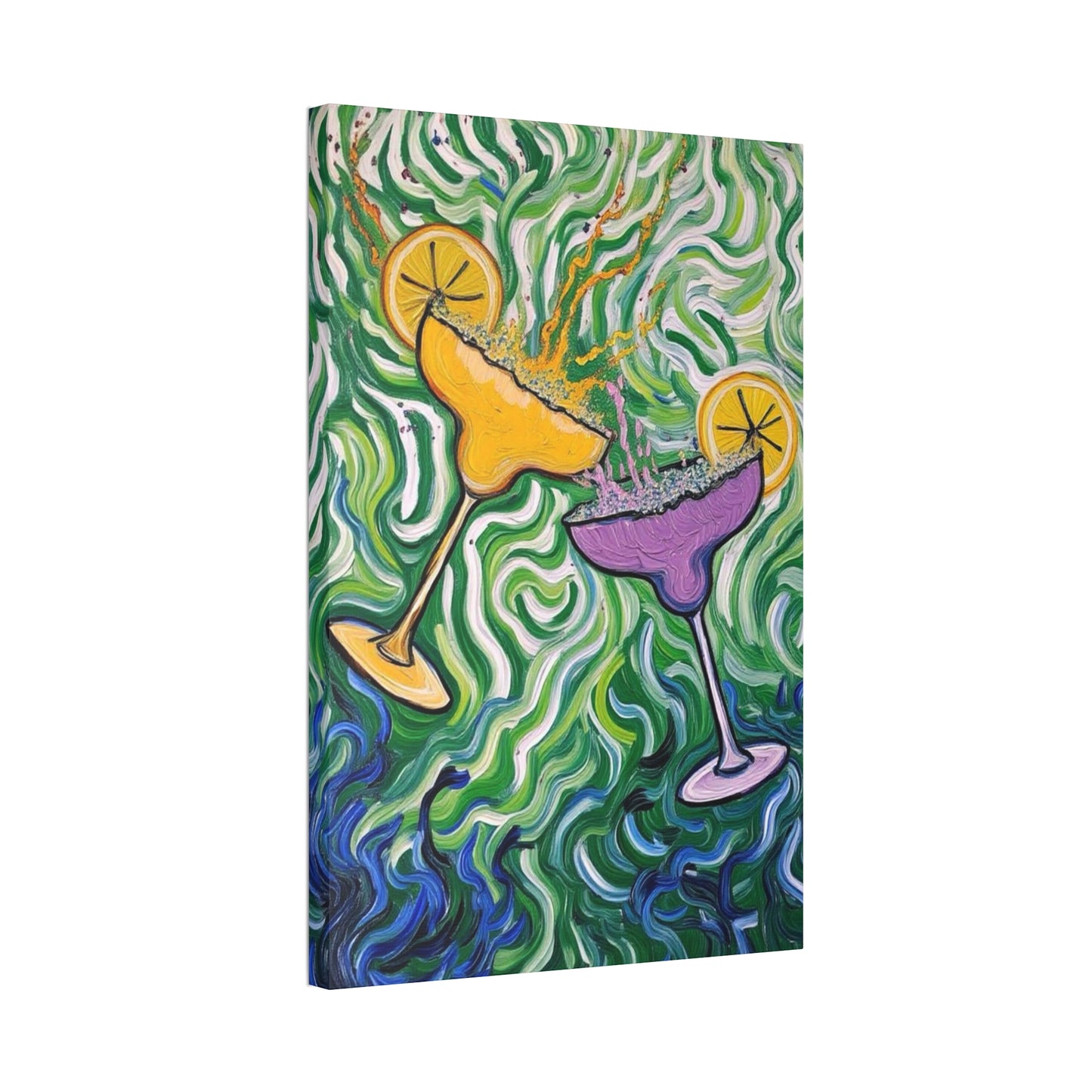 Canvas Wall Art - Clinking Margarita Glasses - Painterly Style - Impasto Design Print - 'Margarita Madness'
