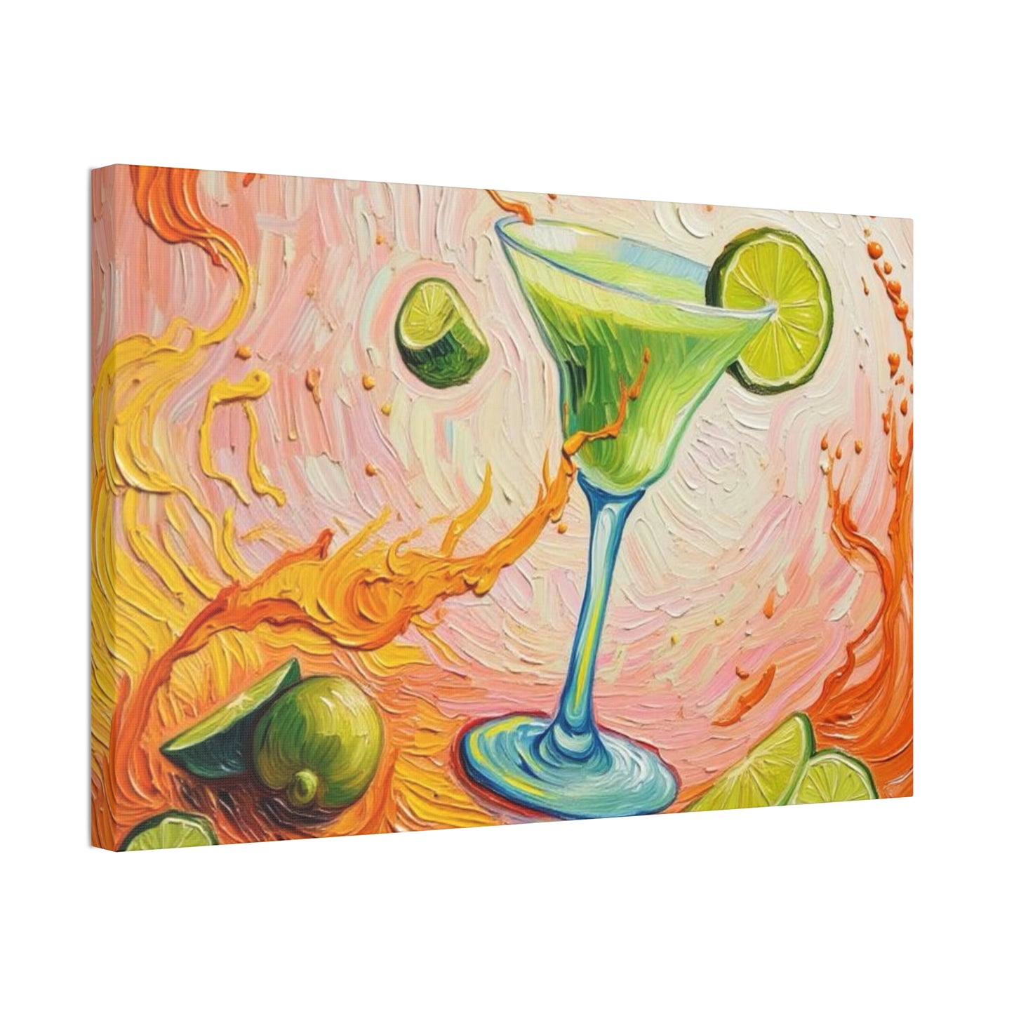 Canvas Wall Art - Green Refreshing Citrus Drink -Splashes of Orange - Artistic Painterly Style - Impasto Design Print - 'Citrus Splash'