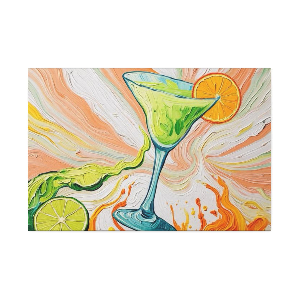 Canvas Wall Art - Orange and Green Refreshing Citrus Cocktail-Splashes of Color - Artistic Painterly Style - Impasto Design Print - 'Lime Light'