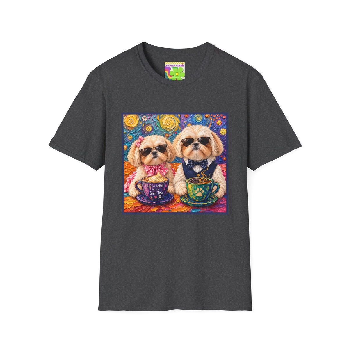 Shih Tzu Coffee Date T-Shirt - Cute Couple - Dogs with Teacups - Paws for Coffee