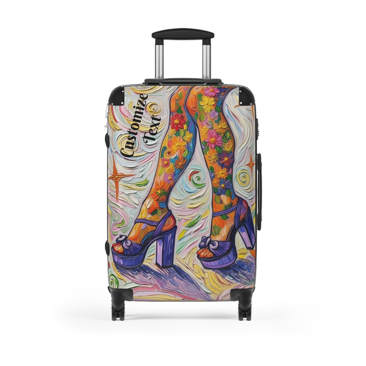 Luggage - Suitcases - Carry-on - Purple Platform Shoes Flowered Legs - Painterly Style Artistic Rolling Suitcase - 'Saturday Sparkle'