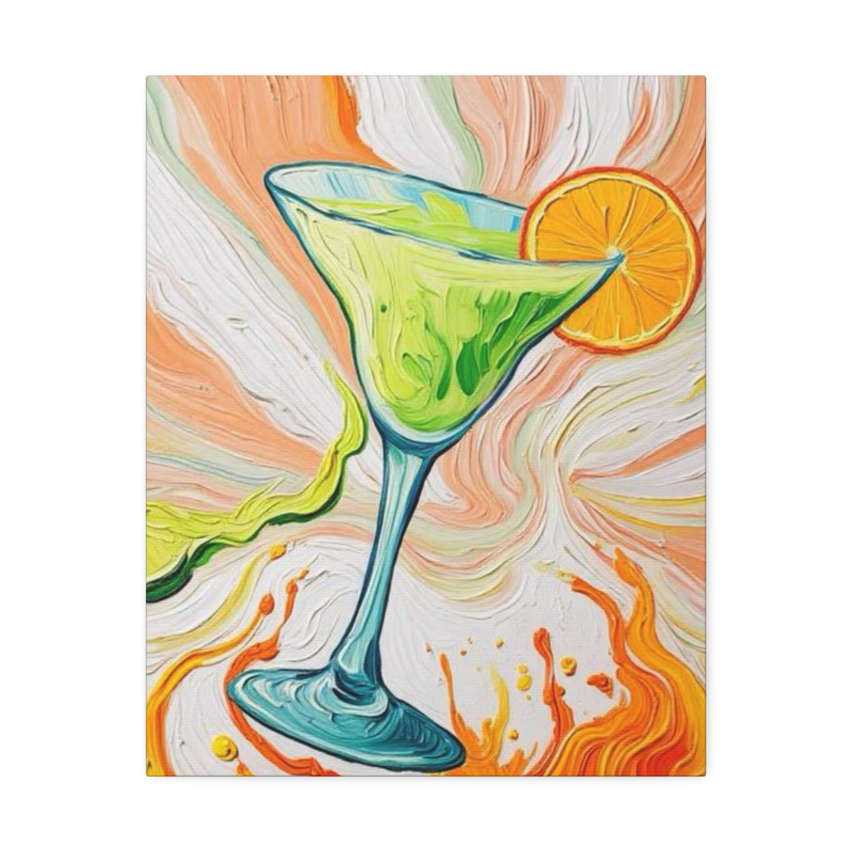 Canvas Wall Art - Orange and Green Refreshing Citrus Cocktail-Splashes of Color - Artistic Painterly Style - Impasto Design Print - 'Lime Light'