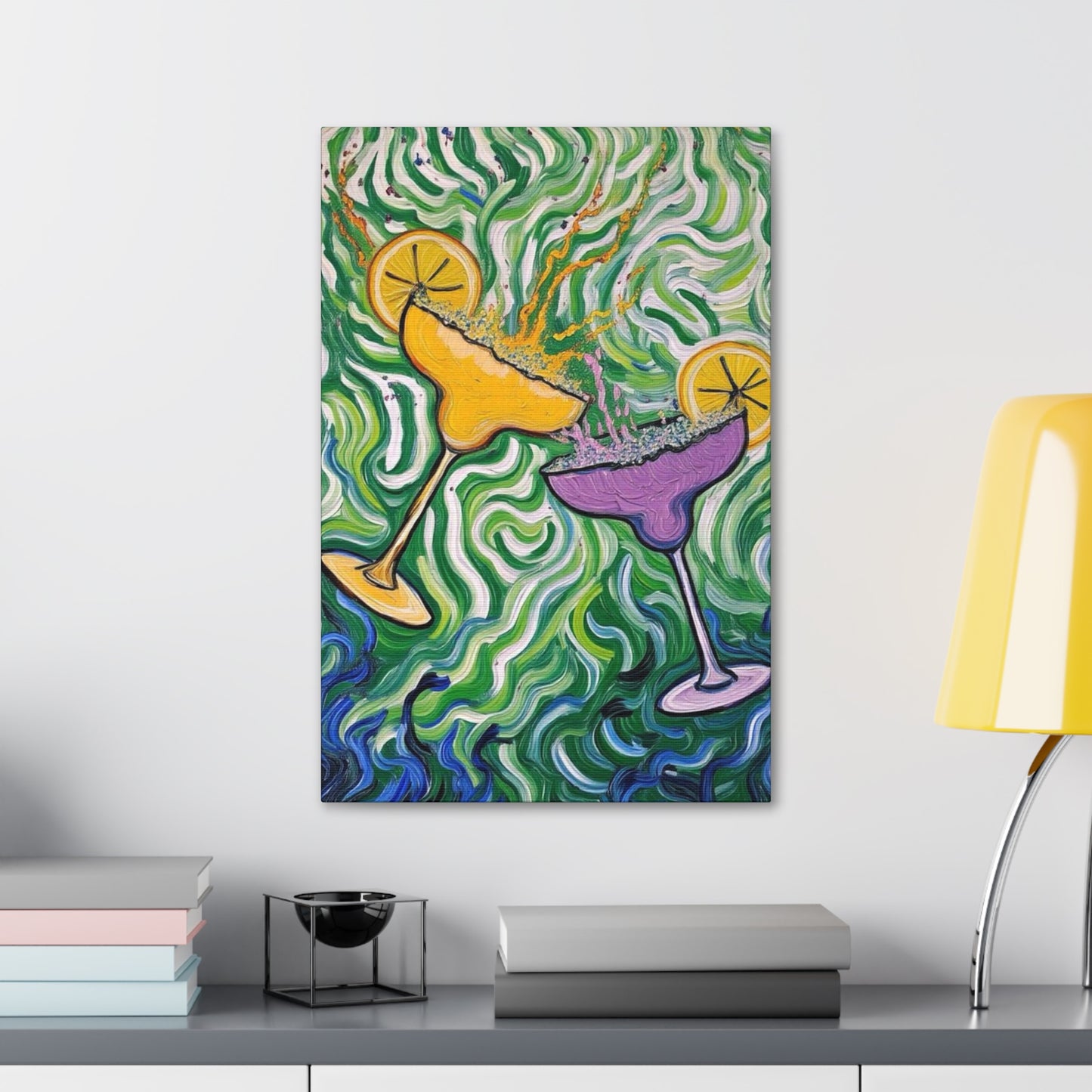 Canvas Wall Art - Clinking Margarita Glasses - Painterly Style - Impasto Design Print - 'Margarita Madness'