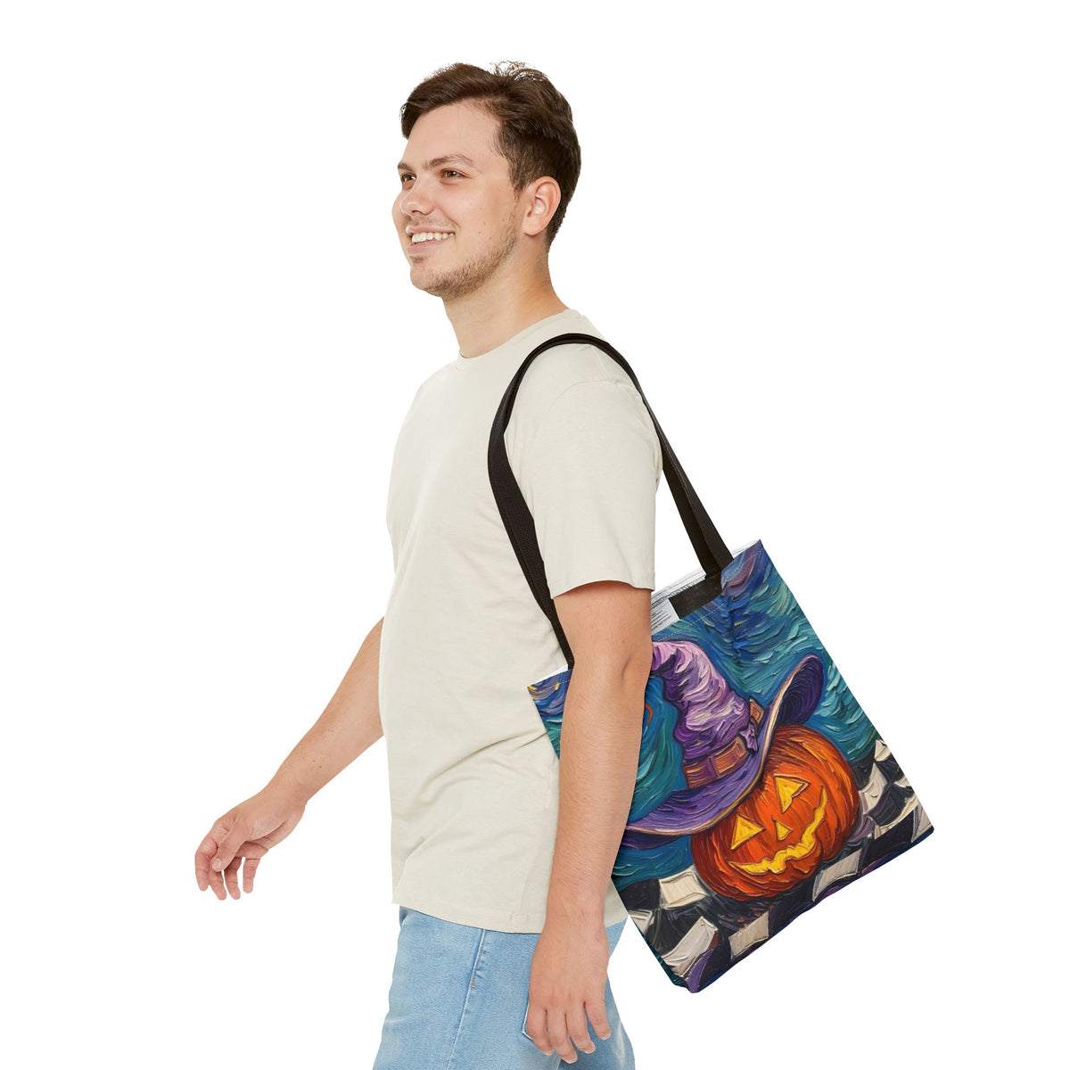 Halloween Tote Bag | Pumpkin After Midnight – Colorful Jack-O'-Lantern artistic design