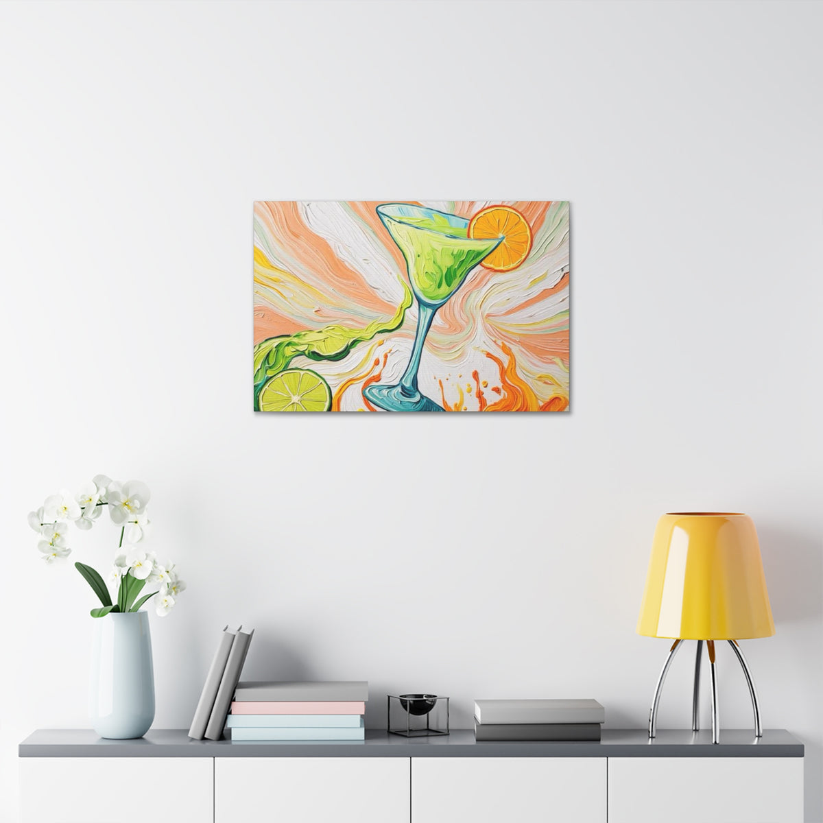 Canvas Wall Art - Orange and Green Refreshing Citrus Cocktail-Splashes of Color - Artistic Painterly Style - Impasto Design Print - 'Lime Light'