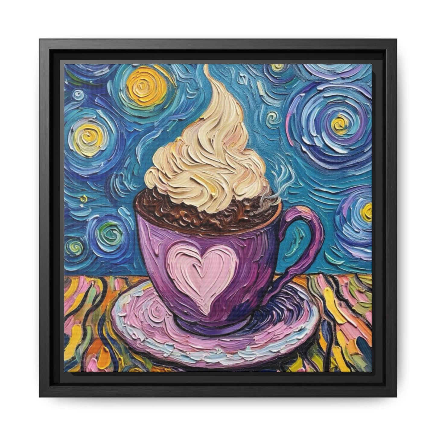 Canvas Wall Art - Colorful Coffee Cup - Artistic Painterly Style - Impasto Design Print - 'Dreamer's Roast'