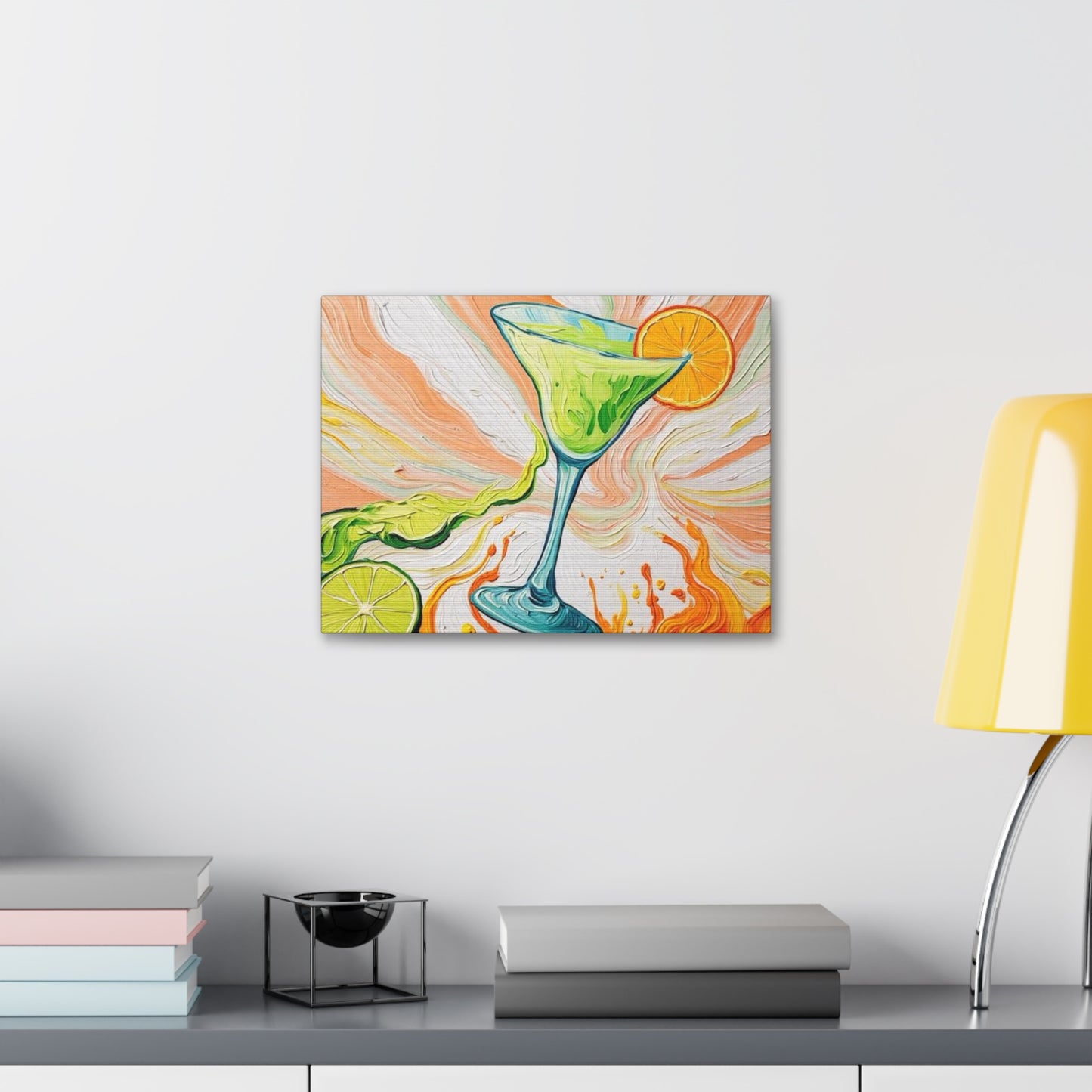 Canvas Wall Art - Orange and Green Refreshing Citrus Cocktail-Splashes of Color - Artistic Painterly Style - Impasto Design Print - 'Lime Light'