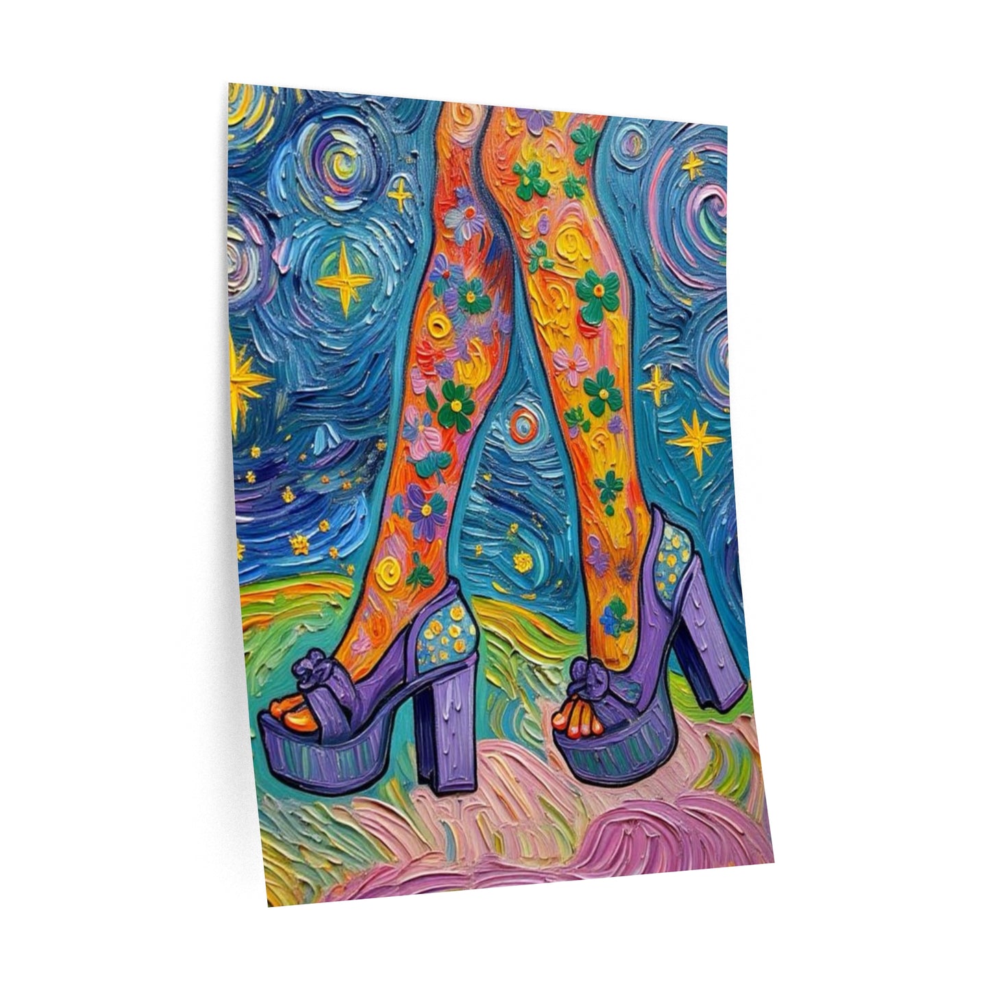 Wall Decal Art- Flowered Legs Platform Heels - Bright Artistic Removable Wall Art - 'Disco Darling'