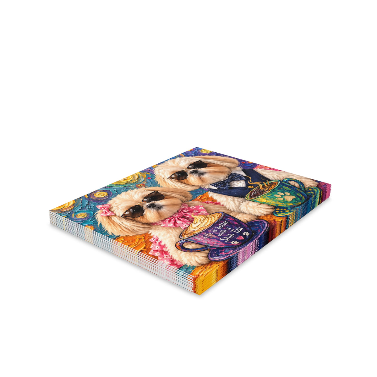 Greeting Card - Colorful Shih Tzu Tea Party (Blank Note Cards, 8/16/24 Pack)