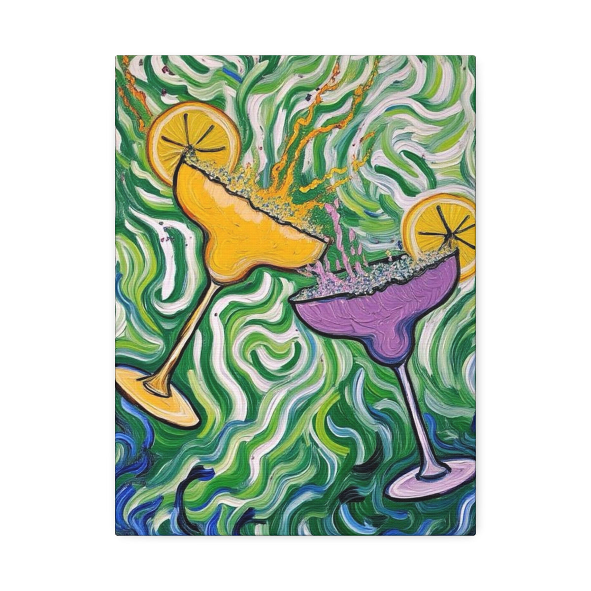 Canvas Wall Art - Clinking Margarita Glasses - Painterly Style - Impasto Design Print - 'Margarita Madness'