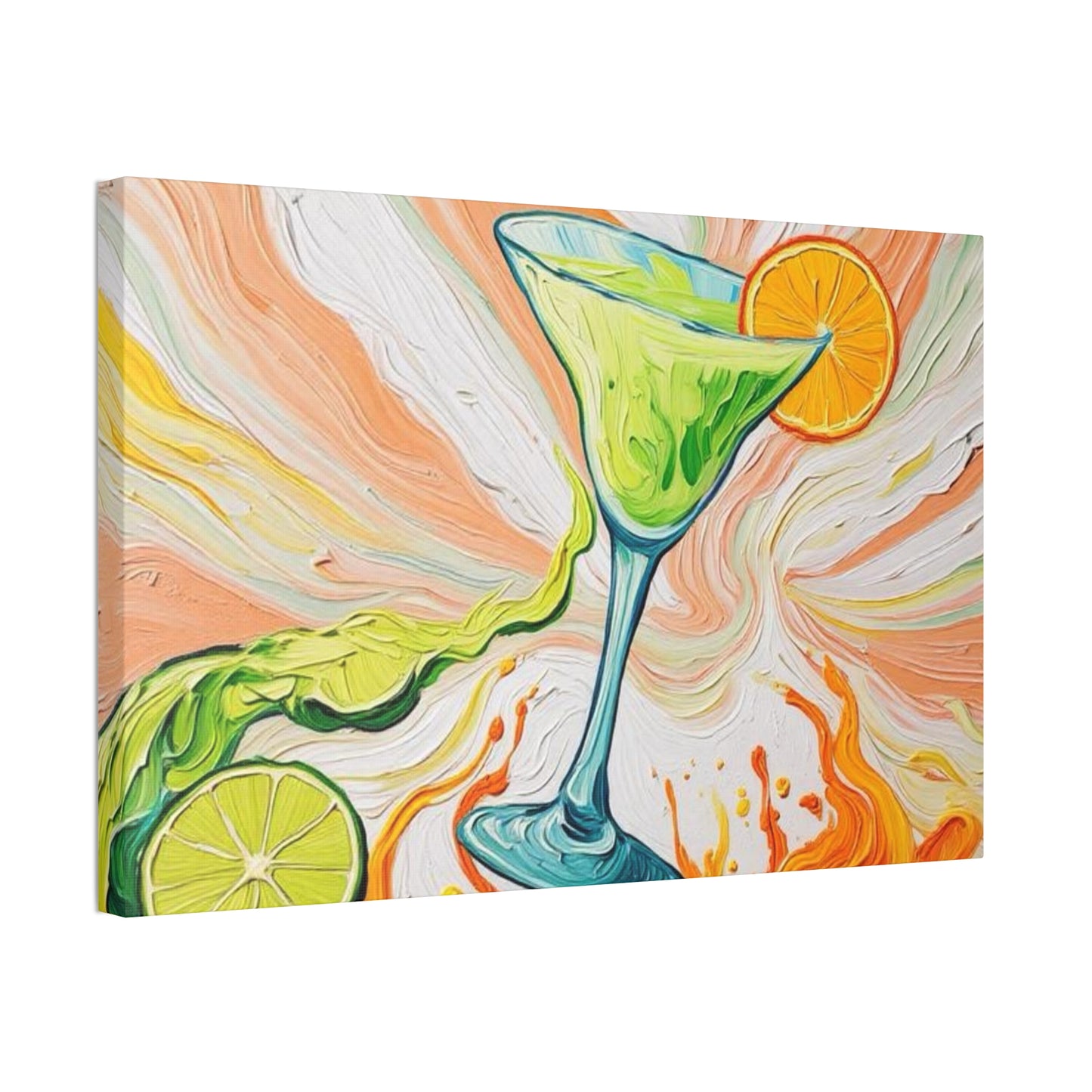 Canvas Wall Art - Orange and Green Refreshing Citrus Cocktail-Splashes of Color - Artistic Painterly Style - Impasto Design Print - 'Lime Light'