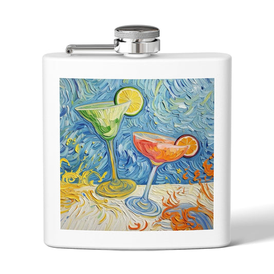 Flask - Stainless Steel 6oz - Colorful Cocktail Splash - Whimsical Artwork - 'Cheers, Darling'