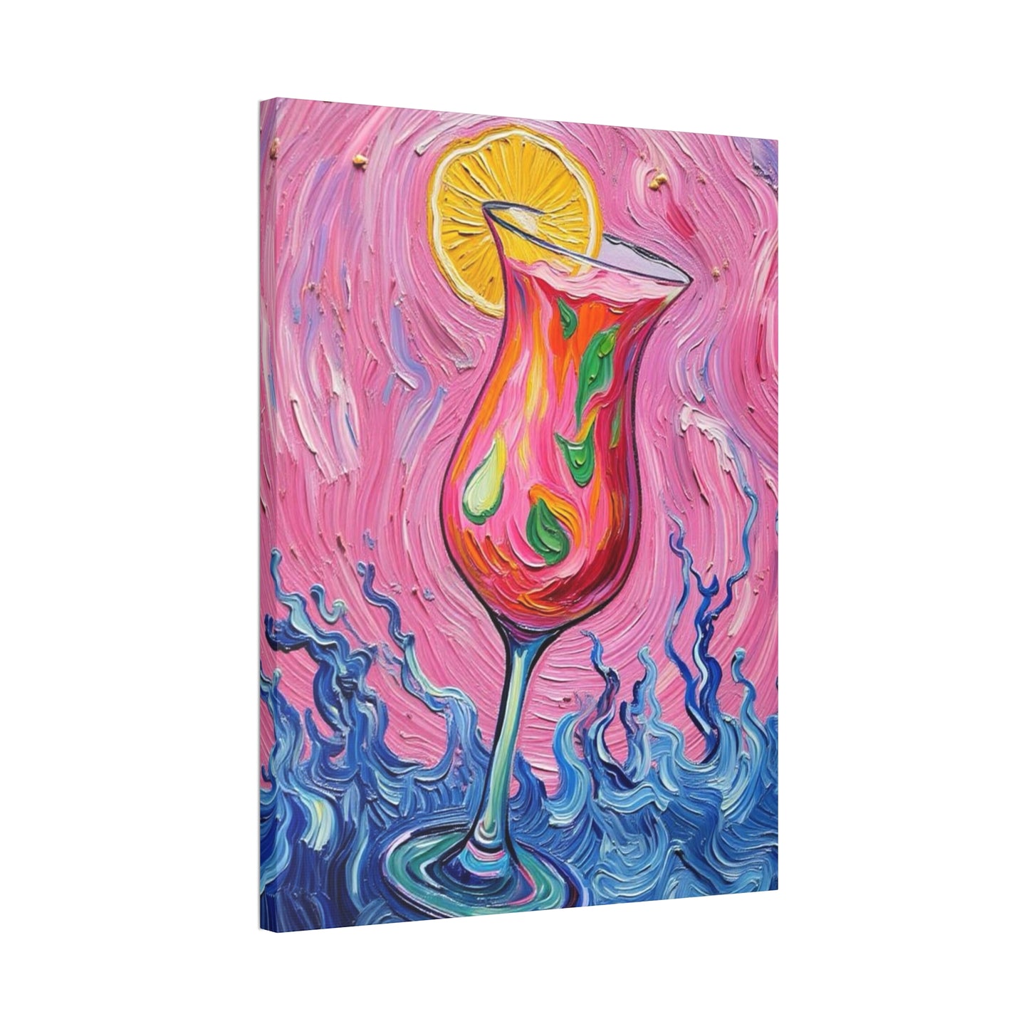 Canvas Wall Art - Vibrant Floating Pink Drink - Tropical Artistic Painterly Design - 'Ocean Splash'