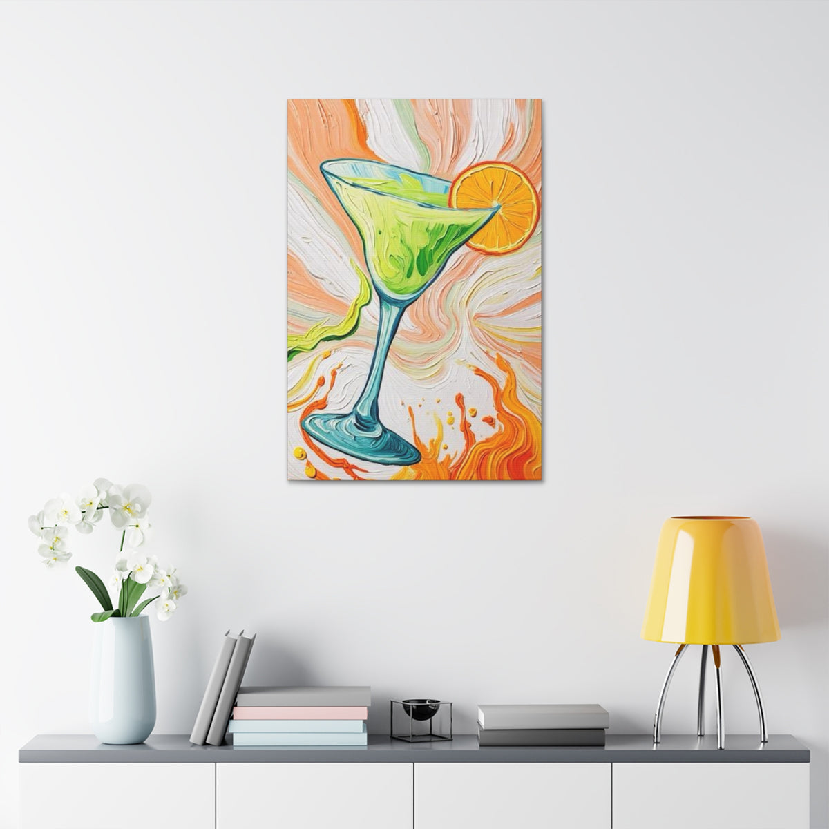 Canvas Wall Art - Orange and Green Refreshing Citrus Cocktail-Splashes of Color - Artistic Painterly Style - Impasto Design Print - 'Lime Light'