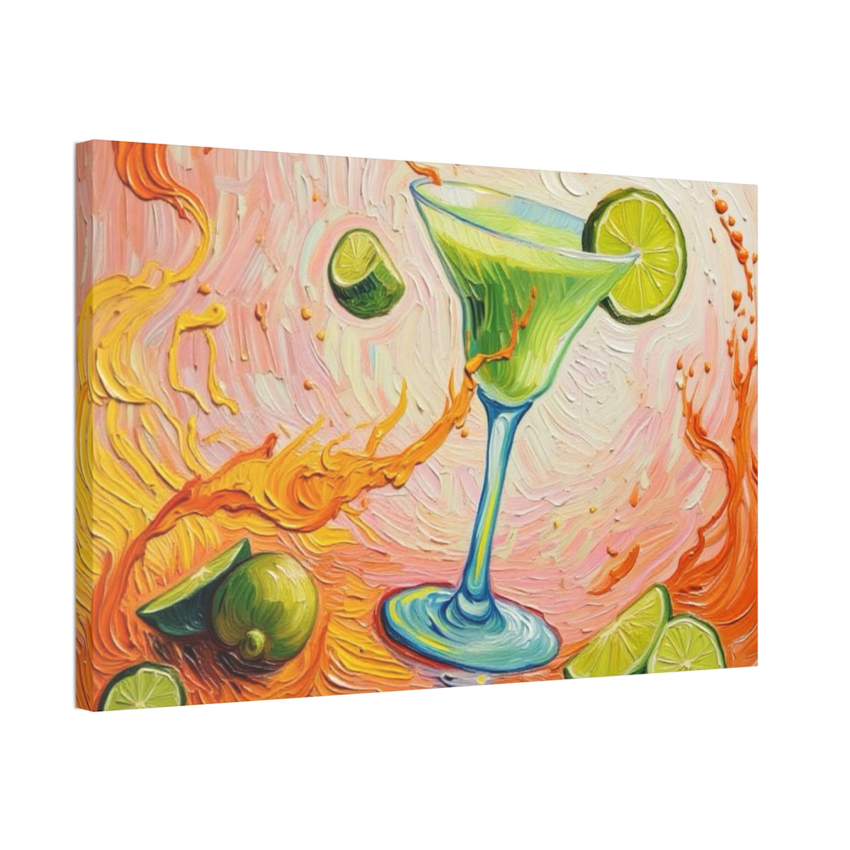 Canvas Wall Art - Green Refreshing Citrus Drink -Splashes of Orange - Artistic Painterly Style - Impasto Design Print - 'Citrus Splash'