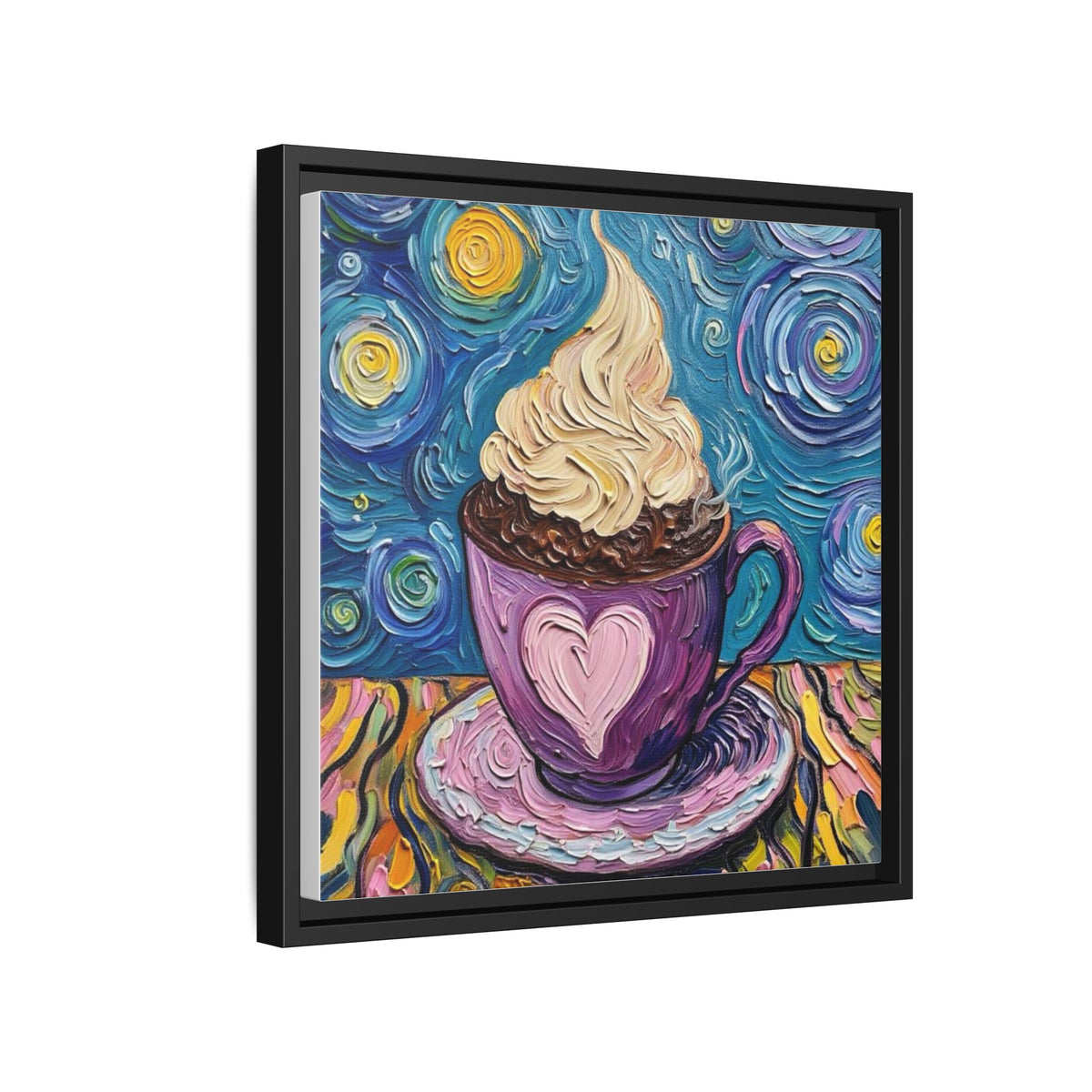 Canvas Wall Art - Colorful Coffee Cup - Artistic Painterly Style - Impasto Design Print - 'Dreamer's Roast'